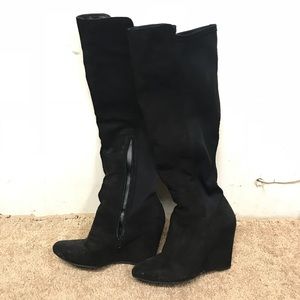 Knee high black suede boots